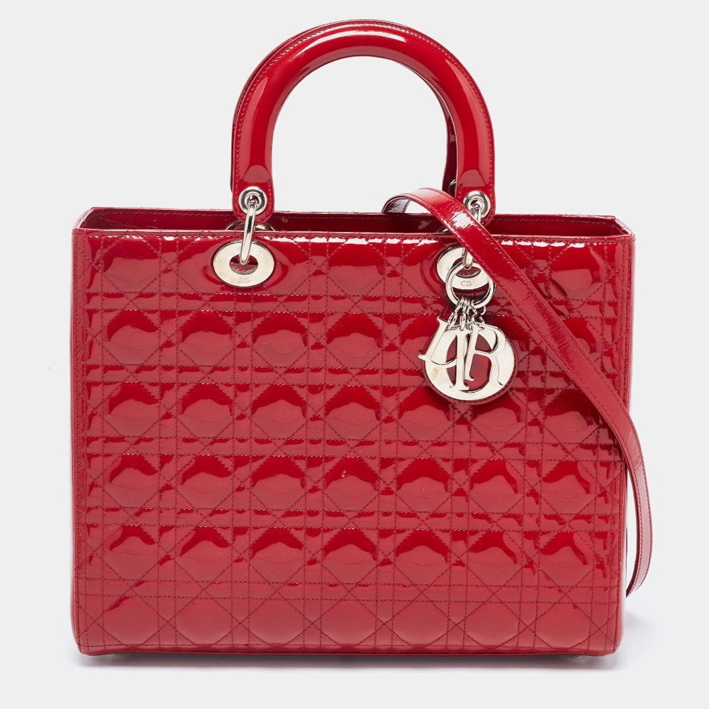 !SOLD!(Worn Once) 100% Authentic Dior Red Cannage Patent Leather Large Lady Tote - Picture 1 of 3